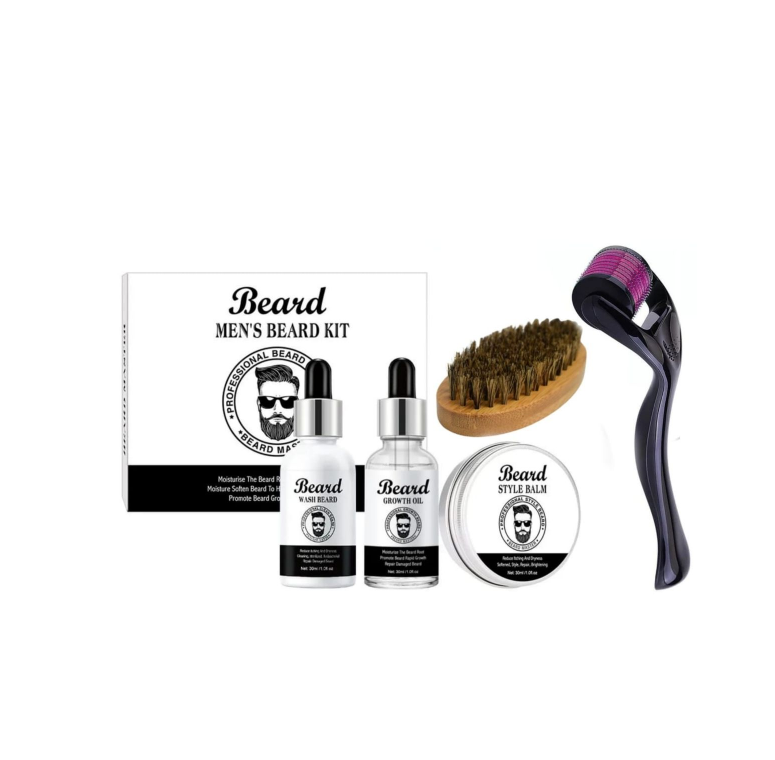 Men's Beard Kit - Wash, Oil & Balm with Derma Roller & Brush