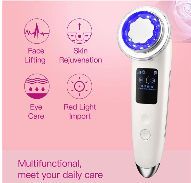 RF LED Photon Light Therapy Vibration Heated Facial Massager White