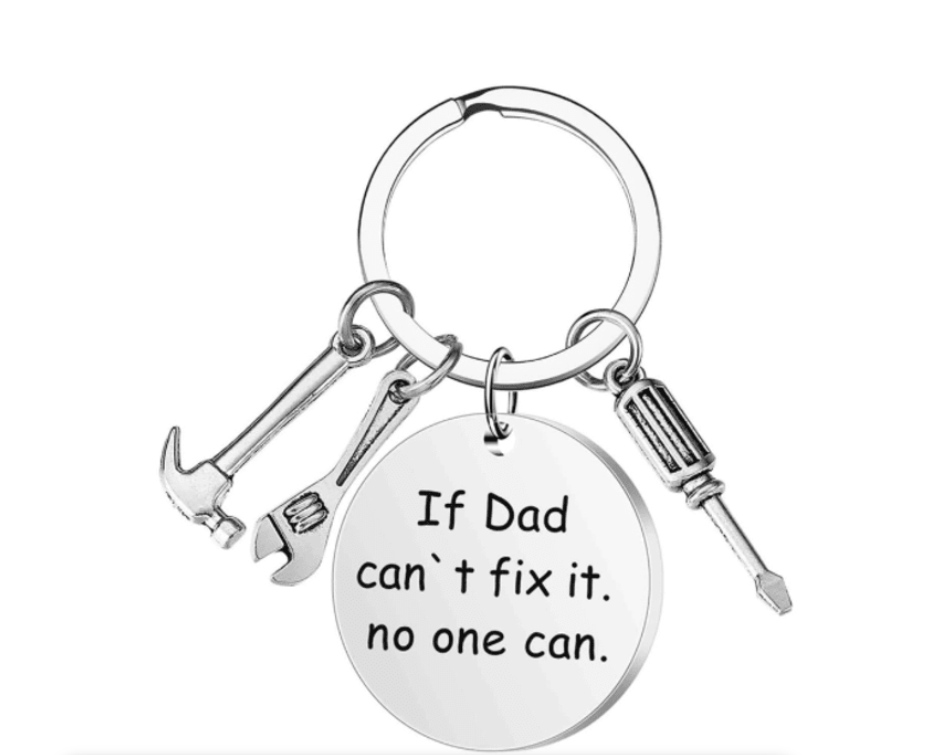 Best Dad Wooden Heart Decor Craft & Dad Slogan Detail & Tools Key Ring Set