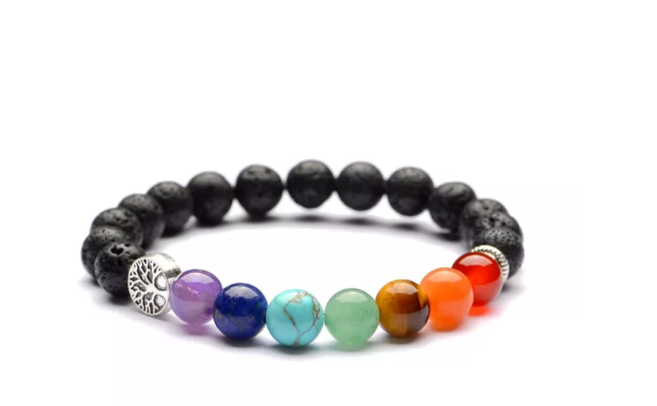 7 Chakras Bracelet, Natural Stone, Lava Healing Crystals