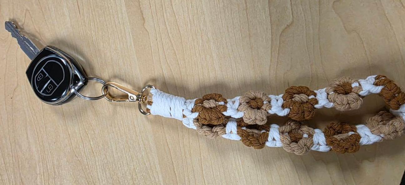Handmade Crochet Bohemian Style Daisy Keychain - Brown
