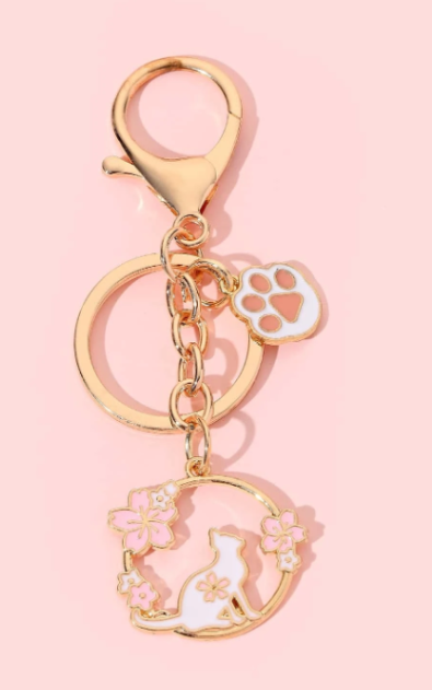 Delicate & Stylish Cat & Paw Charm Keyring/Key Chain Gift Idea