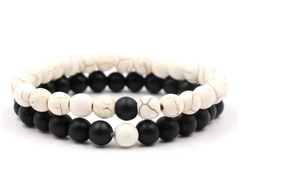 White Howlite Stone & Black Agate Stone Couples Bracelet