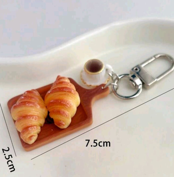 1 Pc Realistic Croissant and Coffee Keychain