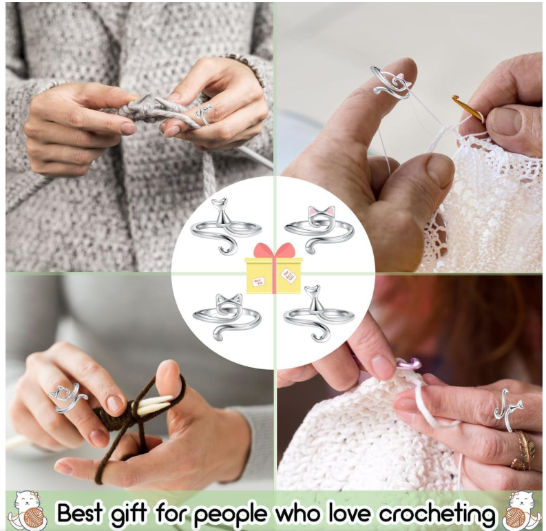 Adjustable Tension for Finger Cat Ring Knitting Crochet Accessories - 3 Piece