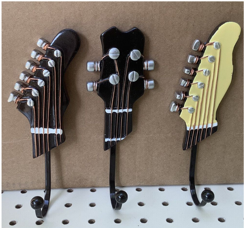 Decor Wall Mounted Resin Guitar Head Coat & Hat Hook Set of 3 (19cm)