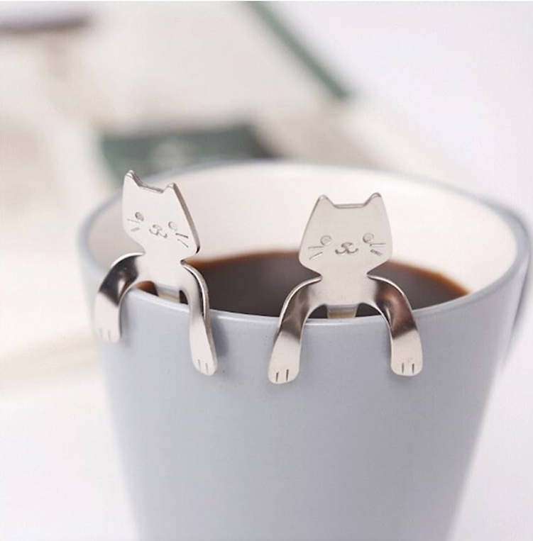 Cat Hanging Cup Coffee Tea Spoons - Silver