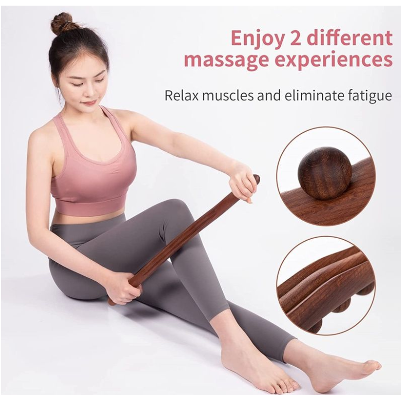 Carbonized 10 bead Guasha Stick and Tendon Massage for Whole Body - Light brown