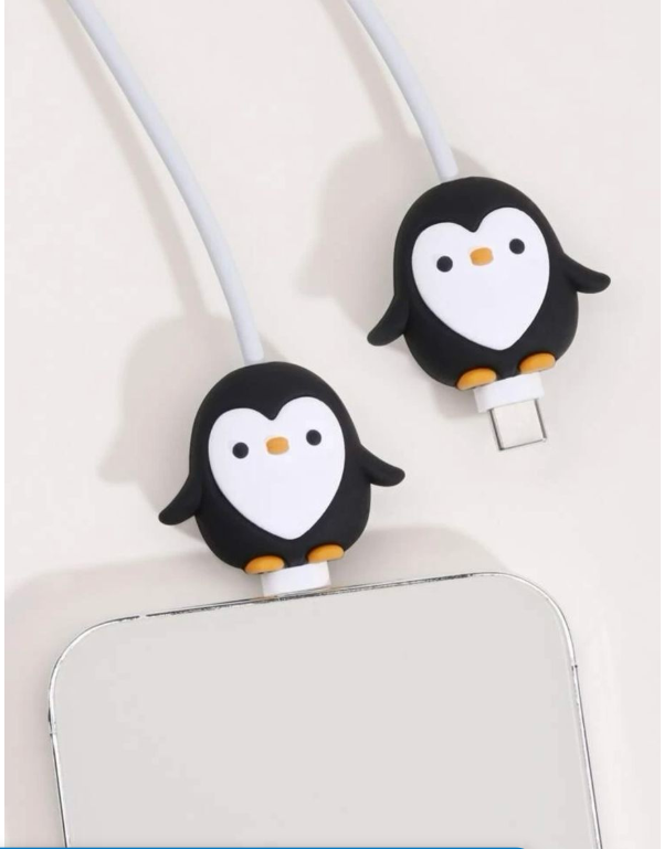 2pcs Penguin Design Charger Cord Protector - Black