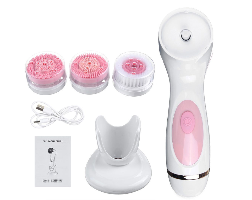 Silicone Facial Cleansing Device - White, Pink