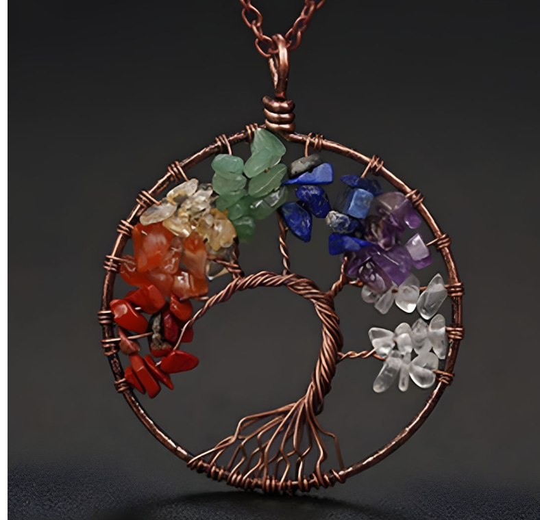 Tree of Life Quartz Stone Chakra Charm Pendant Necklace - Gifting - Unisex - 7 Chakra