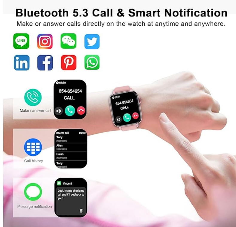 Pink QS16 Smart Watch Pro with Body Temperature, HR and BP