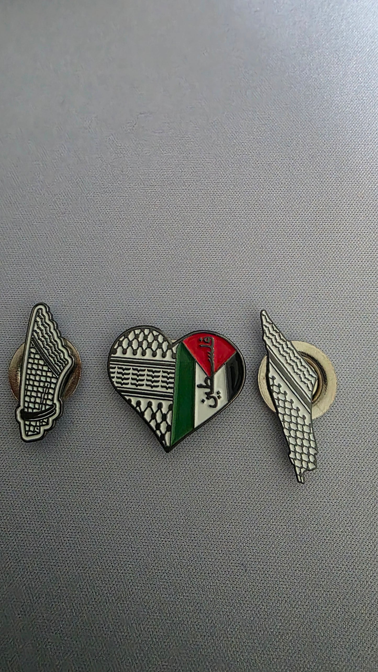 Palestine Flag Heart & Keffiyeh Map Magnetic Brooch Pin Set - 3 Piece
