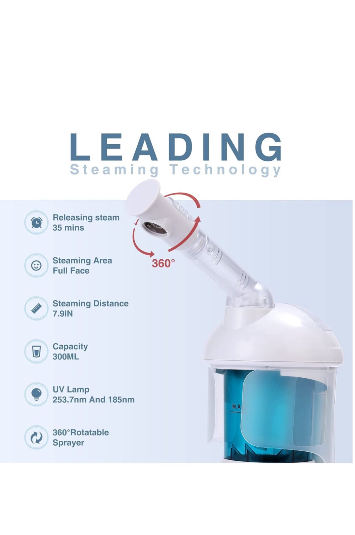 Portable Facial Steamer, Nano Ionic Face Steamer with 360° Sprayer Mist