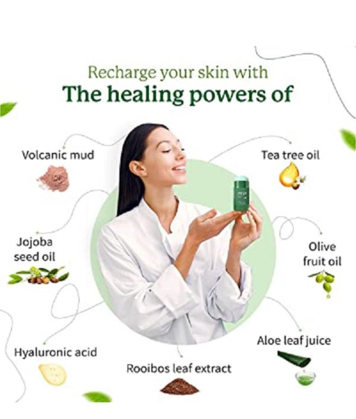 Melao Purifying Green Clay Mask Stick For Blackhead Removal Anti-Acne Oil