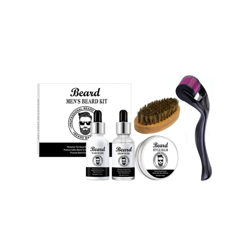 Men's Beard Kit -  Wash, Oil & Balm with Derma Roller & Brush