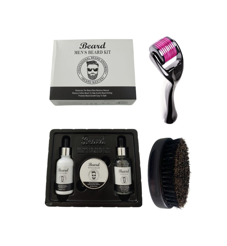 Men's Professional Beard Grooming Kit With Brush & Derma Roller