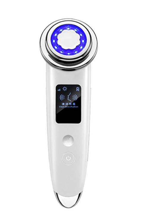 RF LED Photon Light Therapy Vibration Heated Facial Massager White