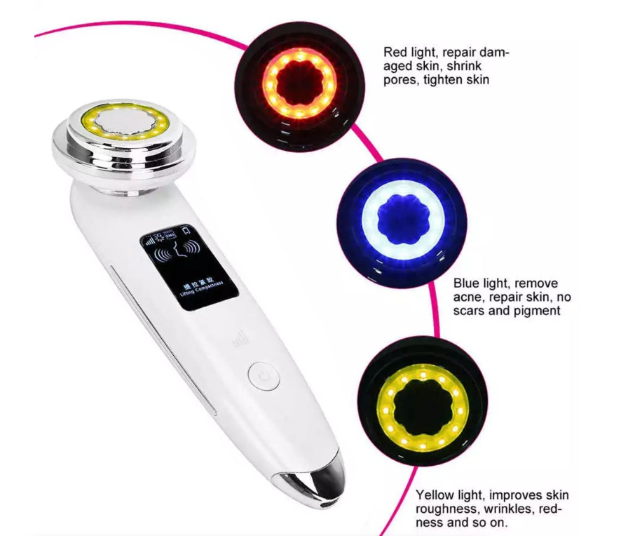 RF LED Photon Light Therapy Vibration Heated Facial Massager White