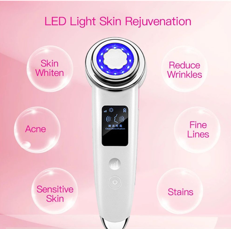 RF LED Photon Light Therapy Vibration Heated Facial Massager White