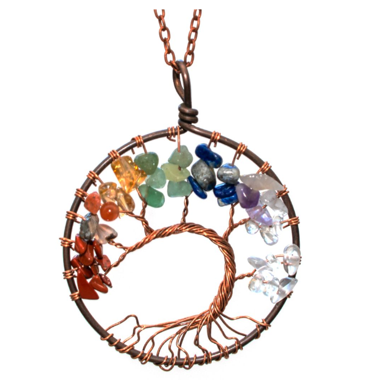 Tree of Life Quartz Stone Chakra Charm Pendant Necklace - Gifting - Unisex - 7 Chakra