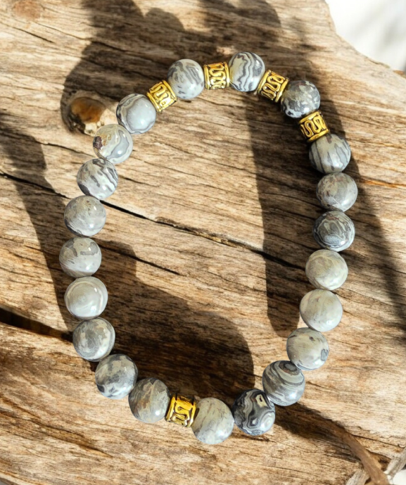 Natural Agate Pyrite 10mm Faceted Bracelet With Copper For Healing