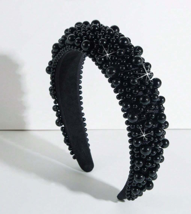 Faux Pearl Headbands for Women (Black)