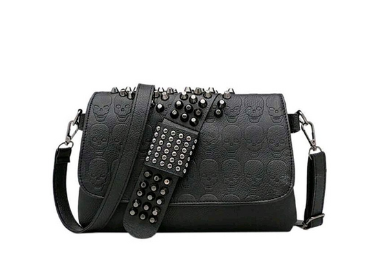 Crossbody Bag with Studs and Skulls Design