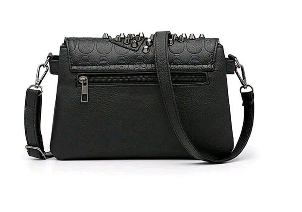 Crossbody Bag with Studs and Skulls Design