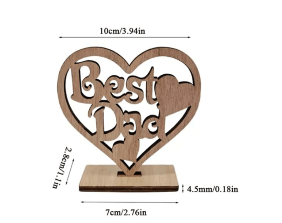 Best Dad Wooden Heart Decor Craft & Dad Slogan Detail & Tools Key Ring Set