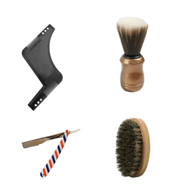 Men's Grooming Kit - Barber Razor, Shaving Brush, Beard Brush, Design Comb