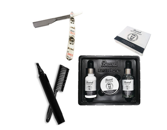 Beard Pen 4 Tip Beard Filler Pencil Kit + Barber Razor + Complete Beard Kit - Black