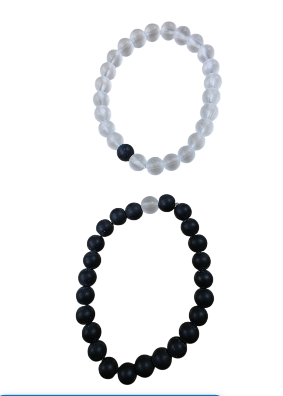 Black Matte And Frosted White Bead Bracelets
