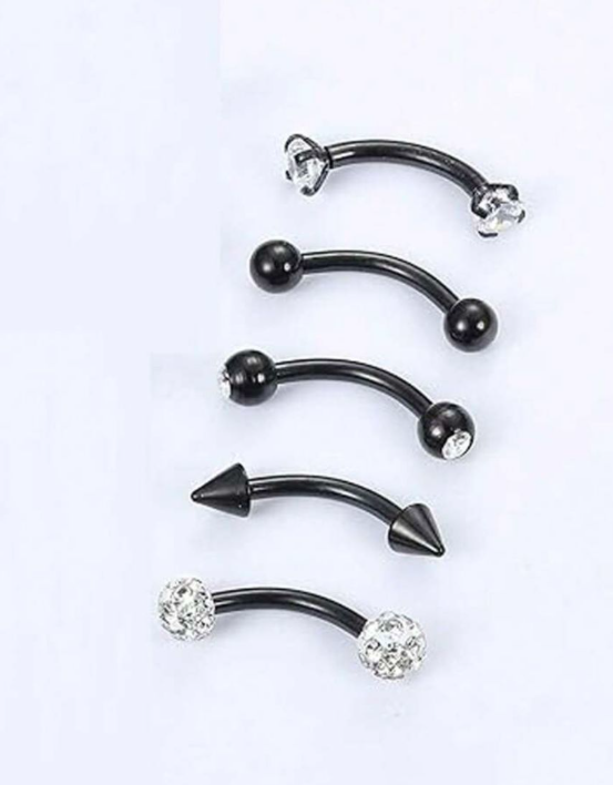 Black 5 Pieces, 16G Rook, Lip And Eyebrow Piercing Jewelry