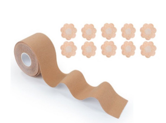 Boob Tape Set (5m by 5cm boob tape +5 Pairs disposable Nipple covers -BEIGE