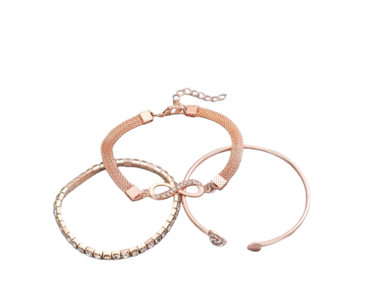 3 Pieces/Set Fashionable Simple Cz Crystal Inlaid Love & Infinity Sign Bracelet
