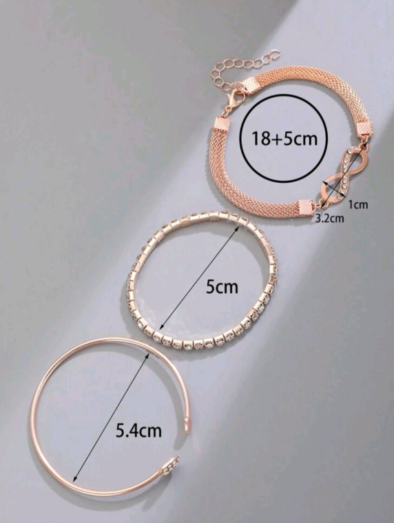 3 Pieces/Set Fashionable Simple Cz Crystal Inlaid Love & Infinity Sign Bracelet