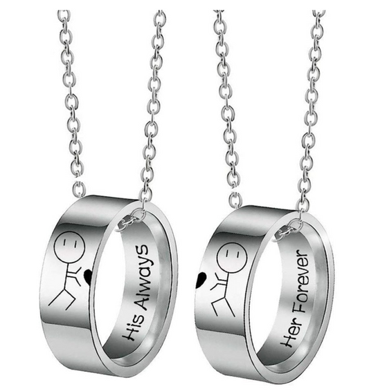 Pair of Couple's Stainless Steel His Always Her Forever Pendant Necklaces