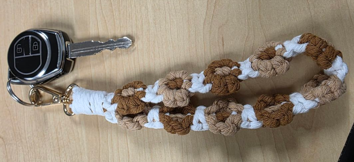 Handmade Crochet Bohemian Style Daisy Keychain - Brown