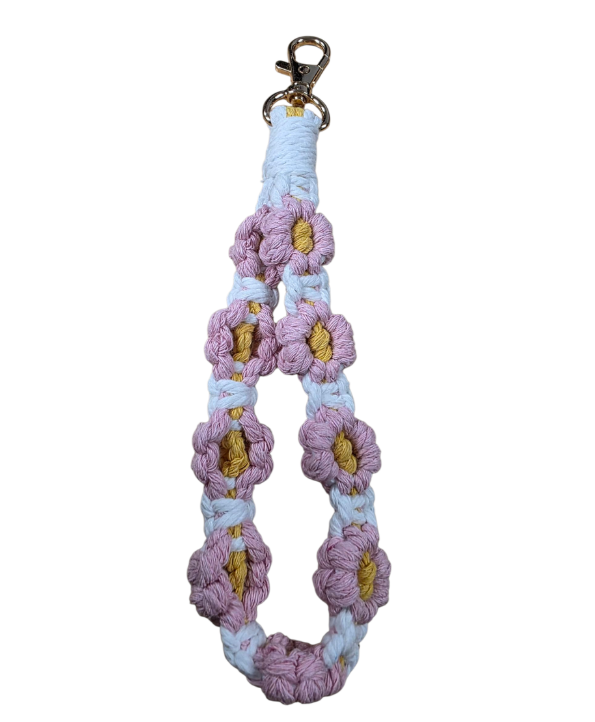 Handmade Crochet Bohemian Style Daisy Keychain - Pink