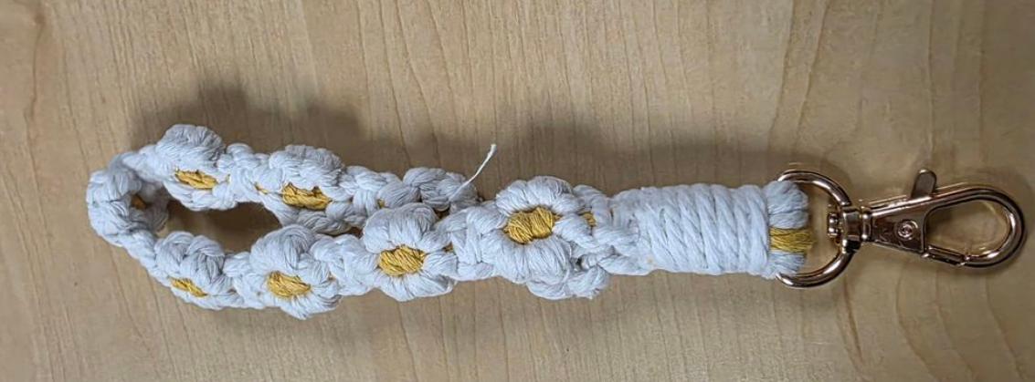 Handmade Crochet Bohemian Style Daisy Keychain - White