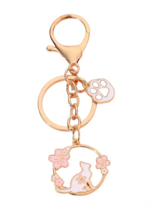 Delicate & Stylish Cat & Paw Charm Keyring/Key Chain Gift Idea
