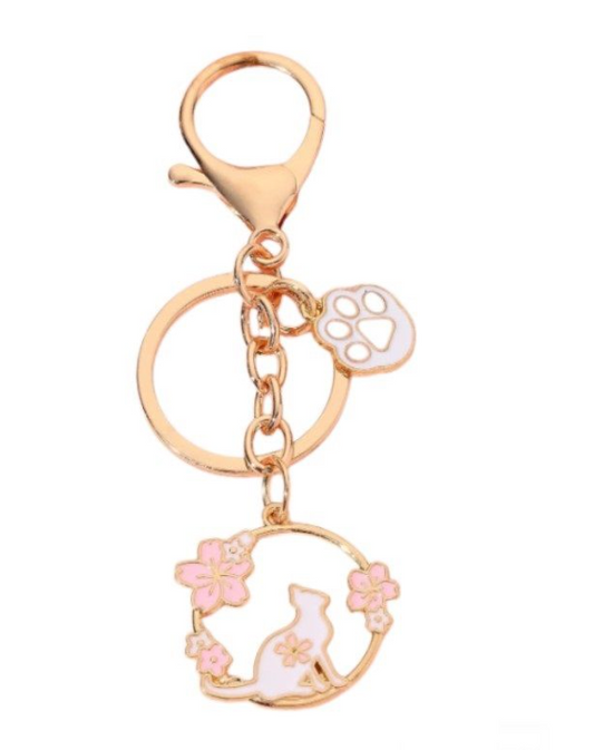 Delicate & Stylish Cat & Paw Charm Keyring/Key Chain Gift Idea