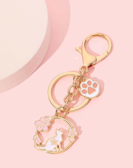 Delicate & Stylish Cat & Paw Charm Keyring/Key Chain Gift Idea