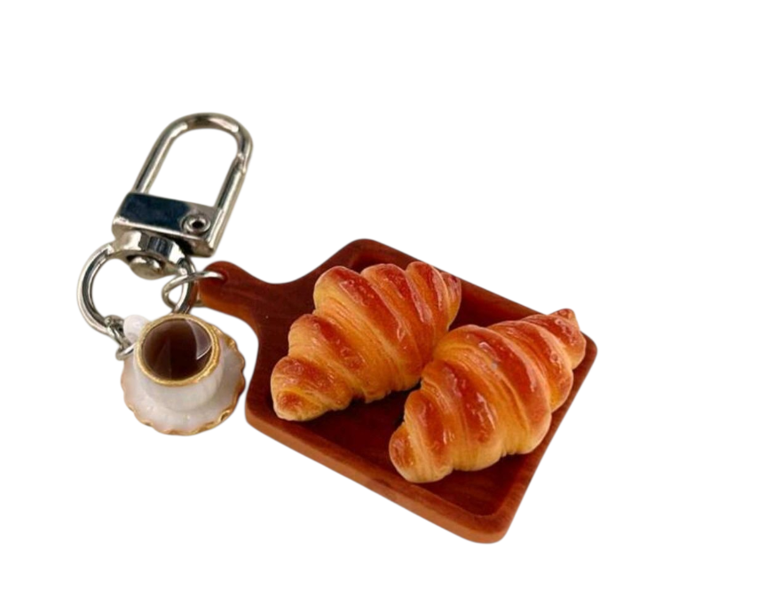 1 Pc Realistic Croissant and Coffee Keychain