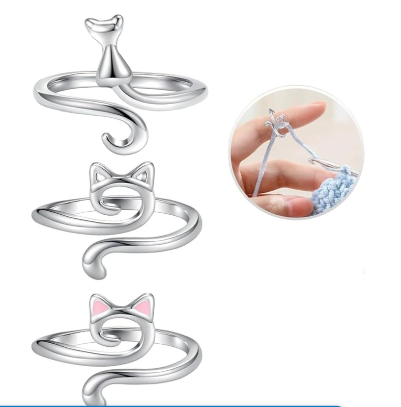 Adjustable Tension for Finger Cat Ring Knitting Crochet Accessories - 3 Piece