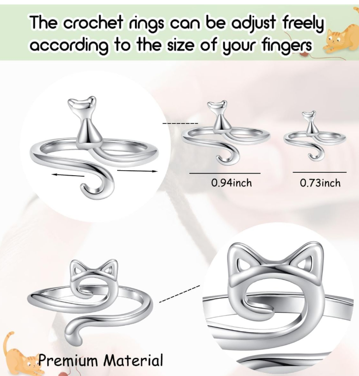 Adjustable Tension for Finger Cat Ring Knitting Crochet Accessories - 3 Piece