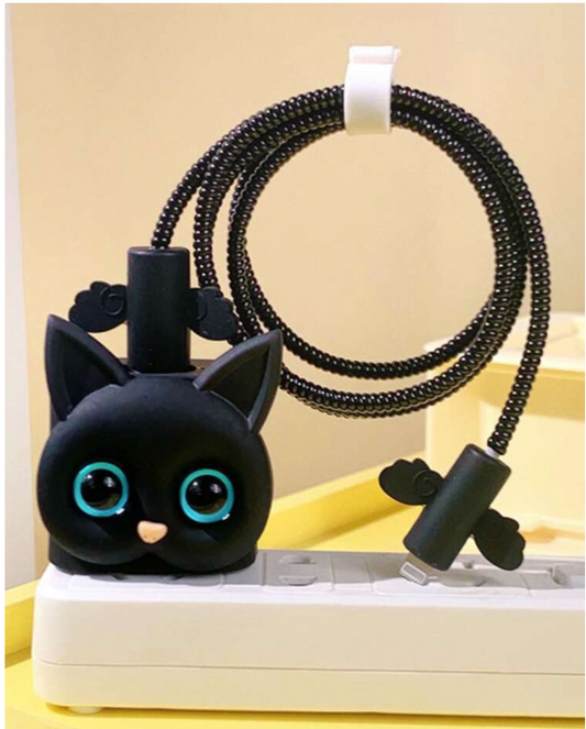 1 Pc Data Cable Protective Case Cartoon Black Cat