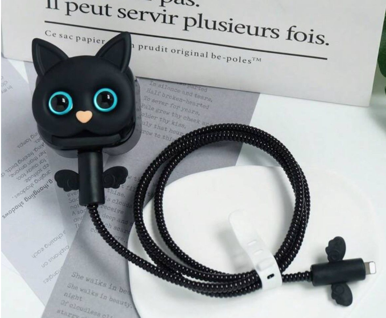 1 Pc Data Cable Protective Case Cartoon Black Cat