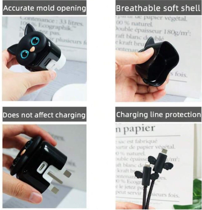 1 Pc Data Cable Protective Case Cartoon Black Cat